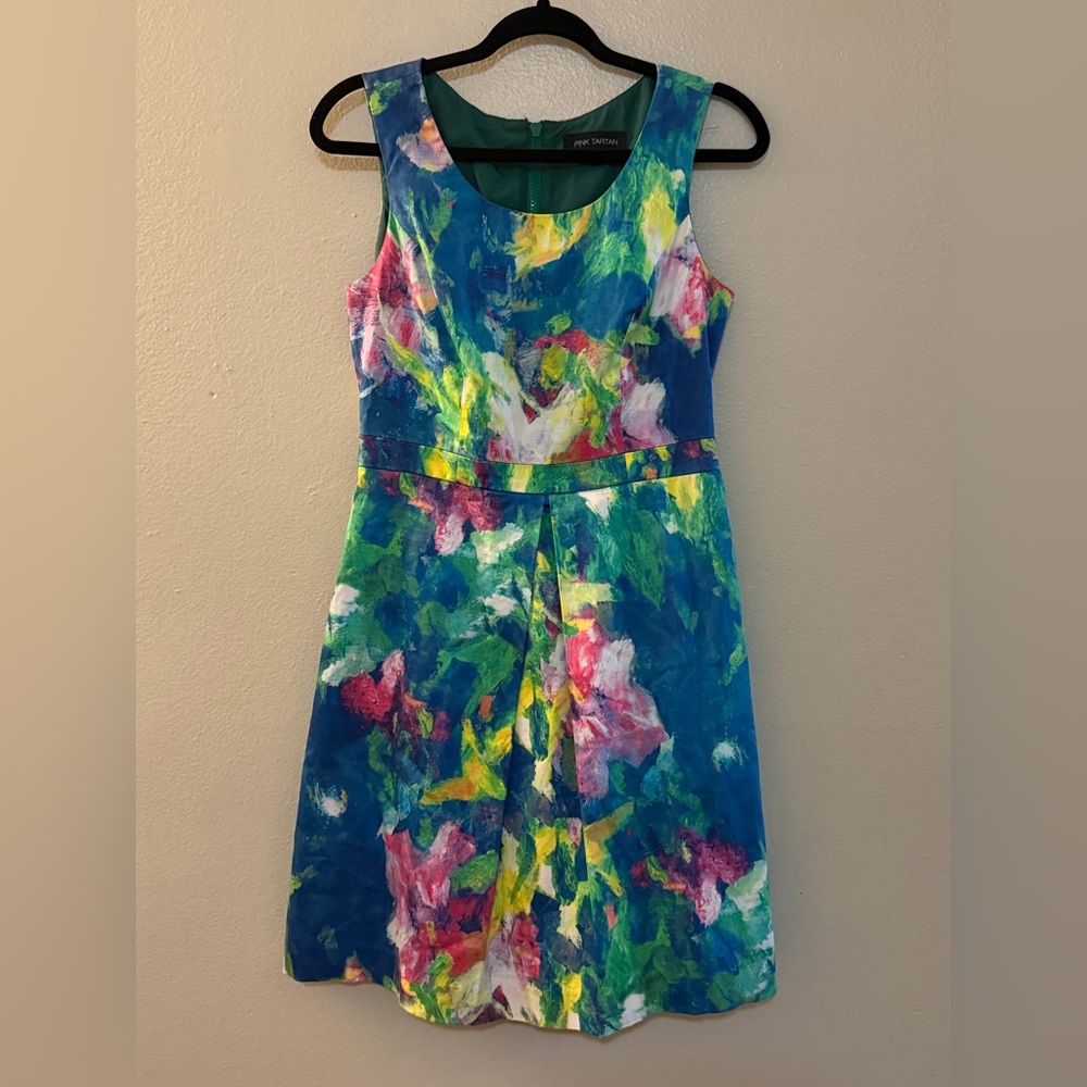 Pink Tartan Abstract Fit & Flare Dress - Size 4 Wedding Guest Dress
